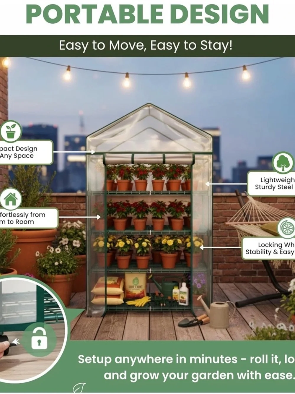 Green Portable Mini Greenhouse with Zippered Door indoor/outdoor use
